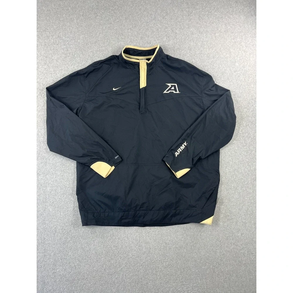 Vintage Army Black Knight Pullover Jacket Mens XL Black Nike 1/4 Zip Windbreaker
